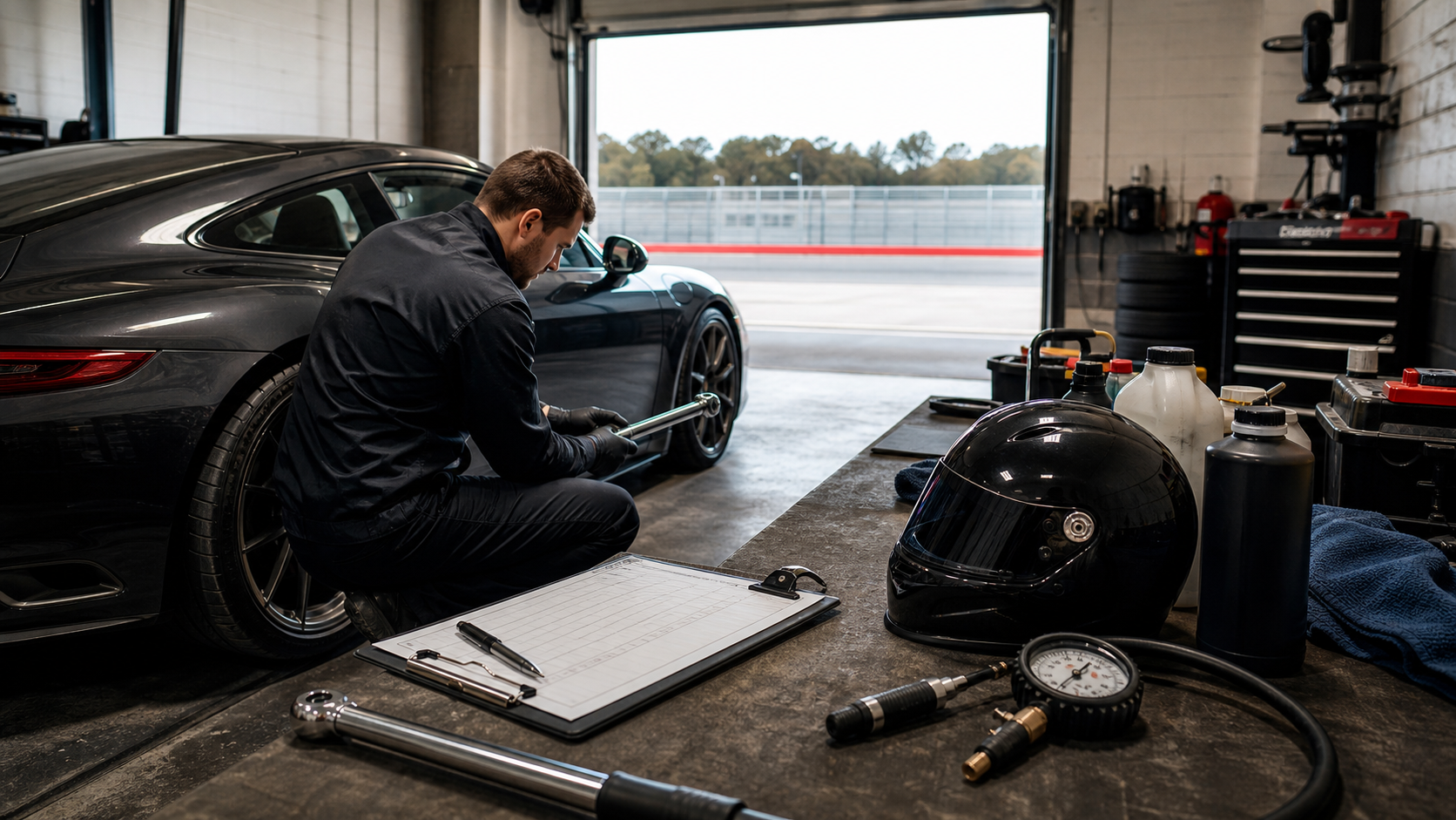 Redaktionelt motiv til Trackday-tjeklisten: Bilen, kroppen og værktøjet